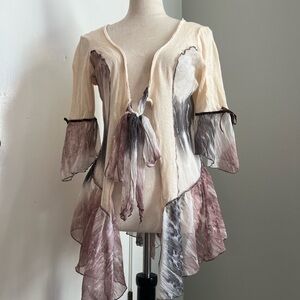 Boston Proper Cream and Purple Flowing Blouse